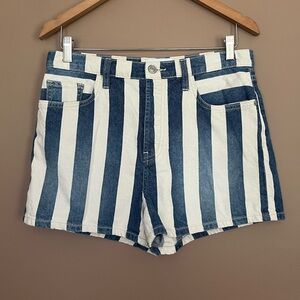 {Current/Elliott} The Westside Striped Jean Shorts in Blue & White - Womens 29